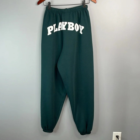Playboy Booty Spellout Graphic Jogger Sweatpants Forest Green Bunny Pockets S - Picture 6 of 11